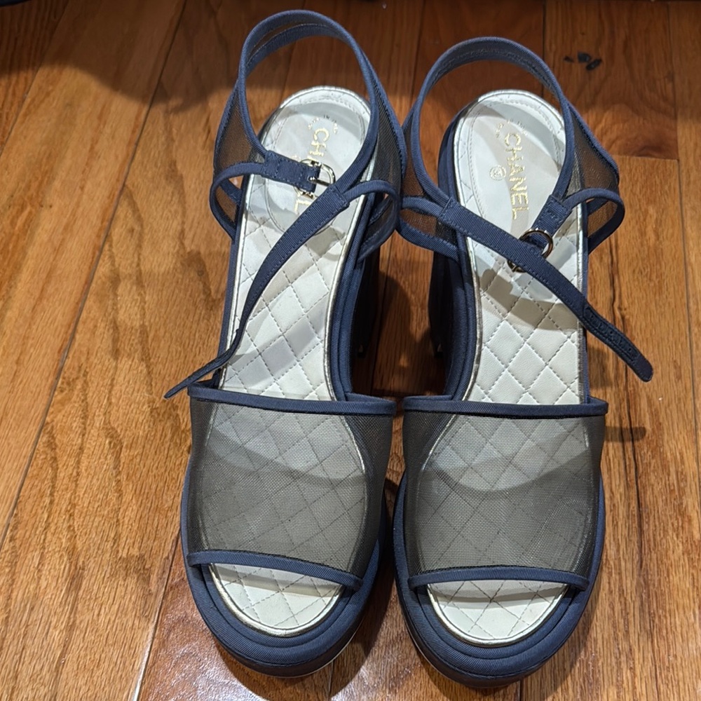 Chanel Navy Blue Mesh Sandals